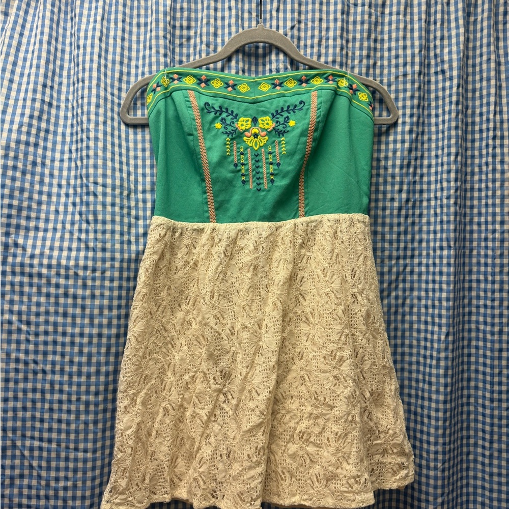 Embroidered Green and Cream Flying Tomato Dress
